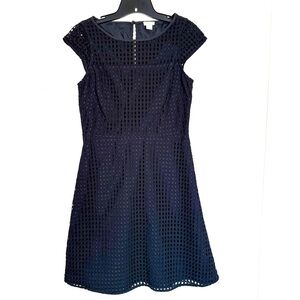 J Crew Laser Cut Net Grid Cap Sleeve Black Mini Dress Size 6